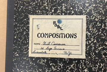 Composition Notebook with Gail Cameron's name written on cover