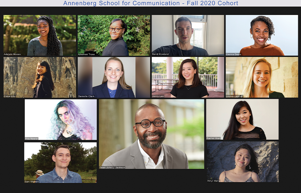 A compilation of 13 headshots in the style of a Zoom call