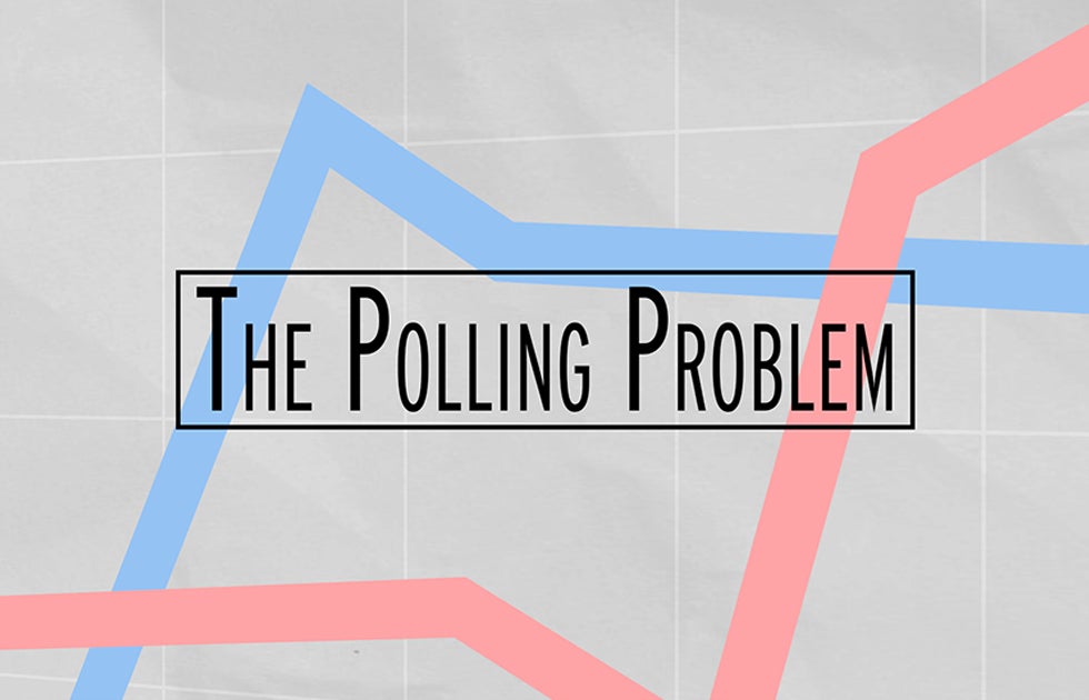 The words &quot;the polling problem&quot; with red and blue poling trend lines