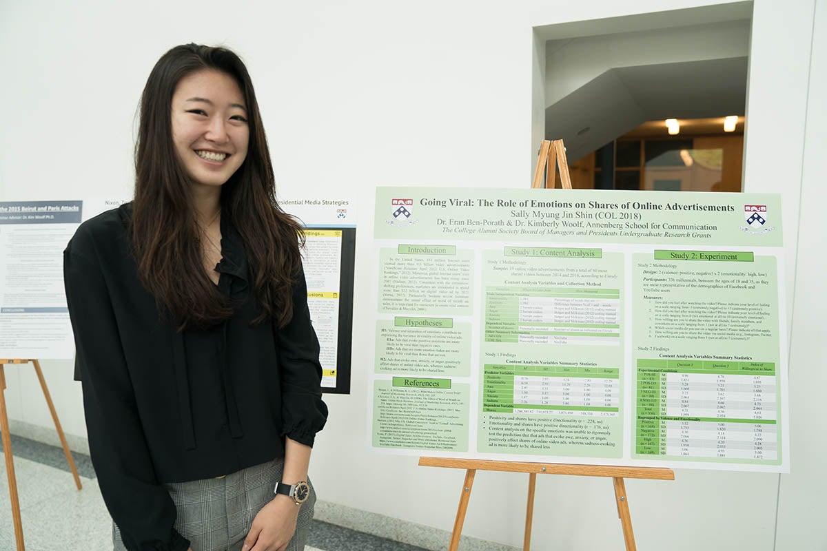 Sally (Myung Jin) Shin poses with green thesis poster.