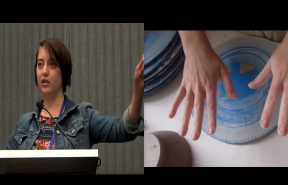 Two photo collage of Jessa Lingel on the left and a craft on the right