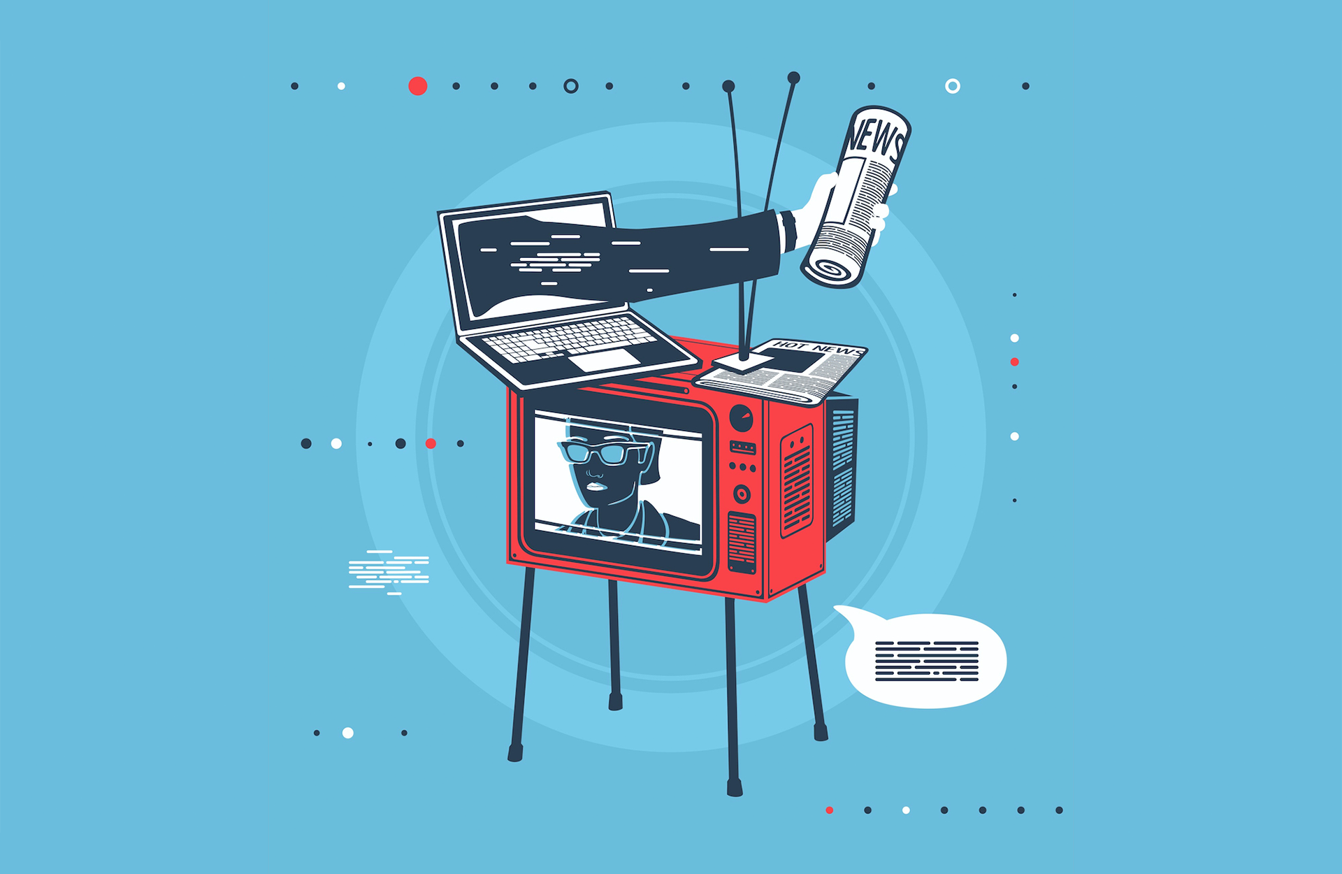 watts-duncan-TV-news-teaser.png Illustration of a vintage TV set with a laptop resting on it and a hand coming out of the laptop holding a newspaper