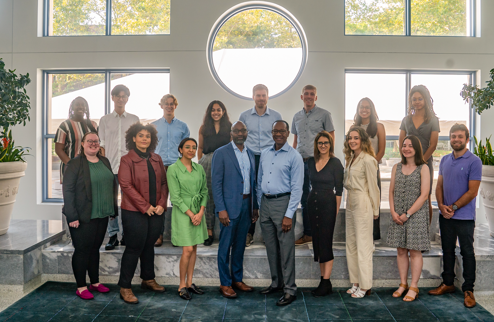 cohort2022.png 15 graduate students pose with Dean John L. Jackson and Associate Dean for Graduate Studies John Jemmott in the Annenberg Plaza