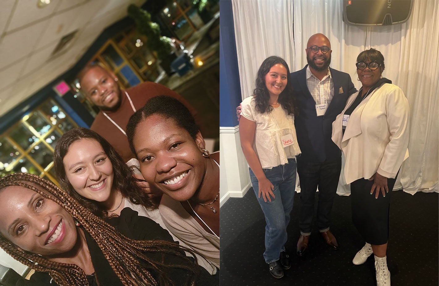 Two photos of researchers from the Black Grief Project. The one on the left is a selfie of four of the researchers, the one on the right is a photo of three researchers standing posing for a photo.