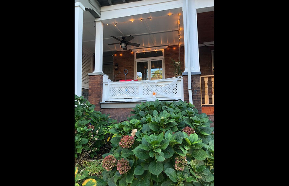Cobwebs hanging from a porch.