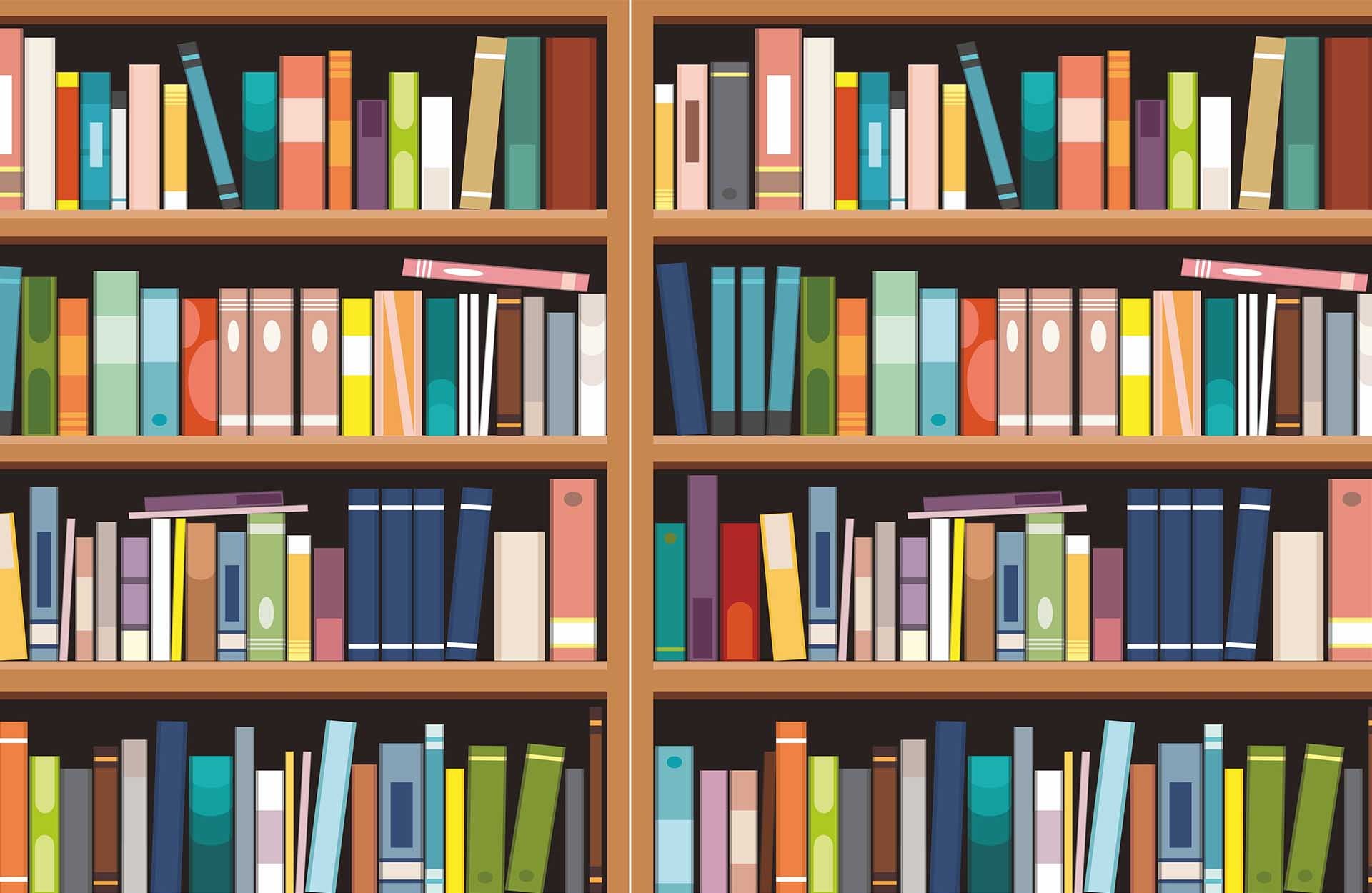 Bookshelves 1920 x 1250.jpg Colorful graphic of many books piled on to bookshelves