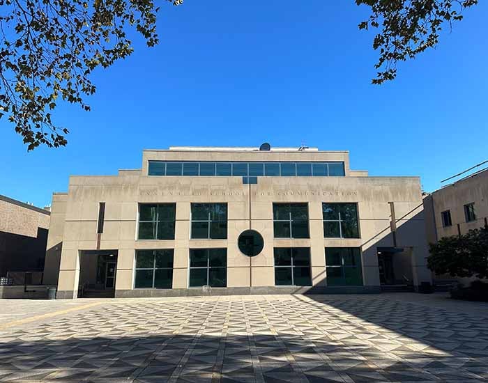 Annenberg building as seen from Locust Walk with a very blue sky