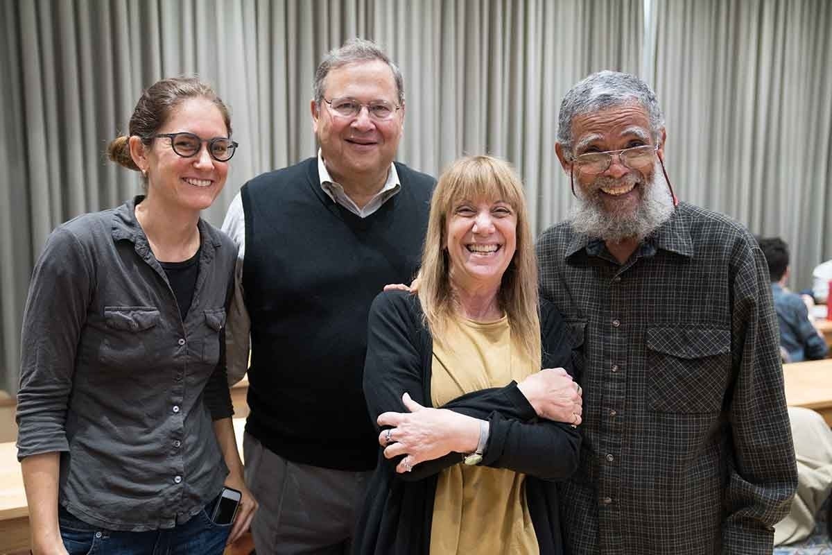Photo of Emily Falk with Annenberg School faculty colleagues Robert C. Hornik, Barbie Zelizer, and Oscar Gandy, Jr.