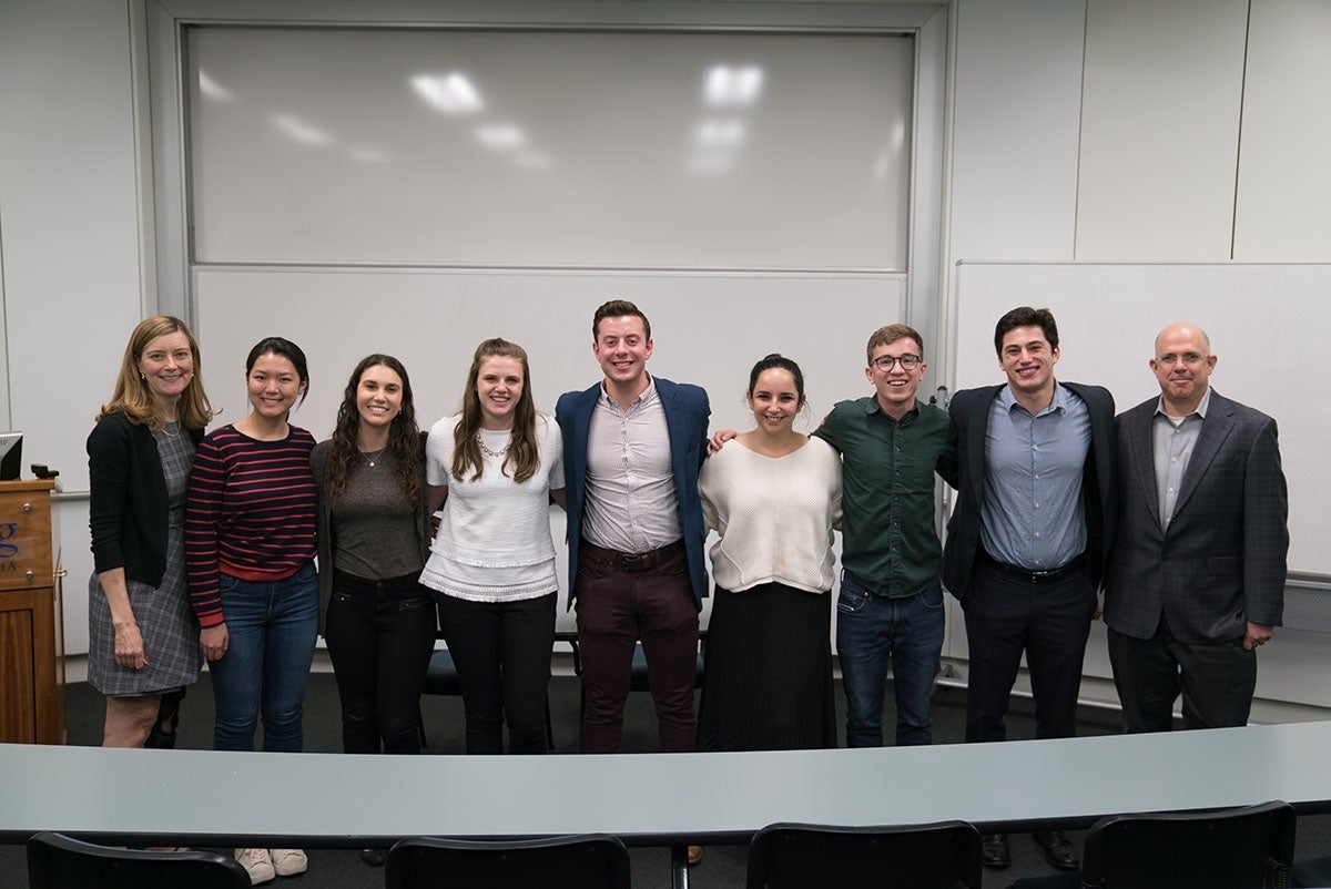 (L to R) Photo of Kim Woolf, Christine Bae, Amanda Damon, Valerie Rube, Ryan Furey, Ariel Goldfine, William Snow, Benjamin Friedman, and Eran Ben-Porath