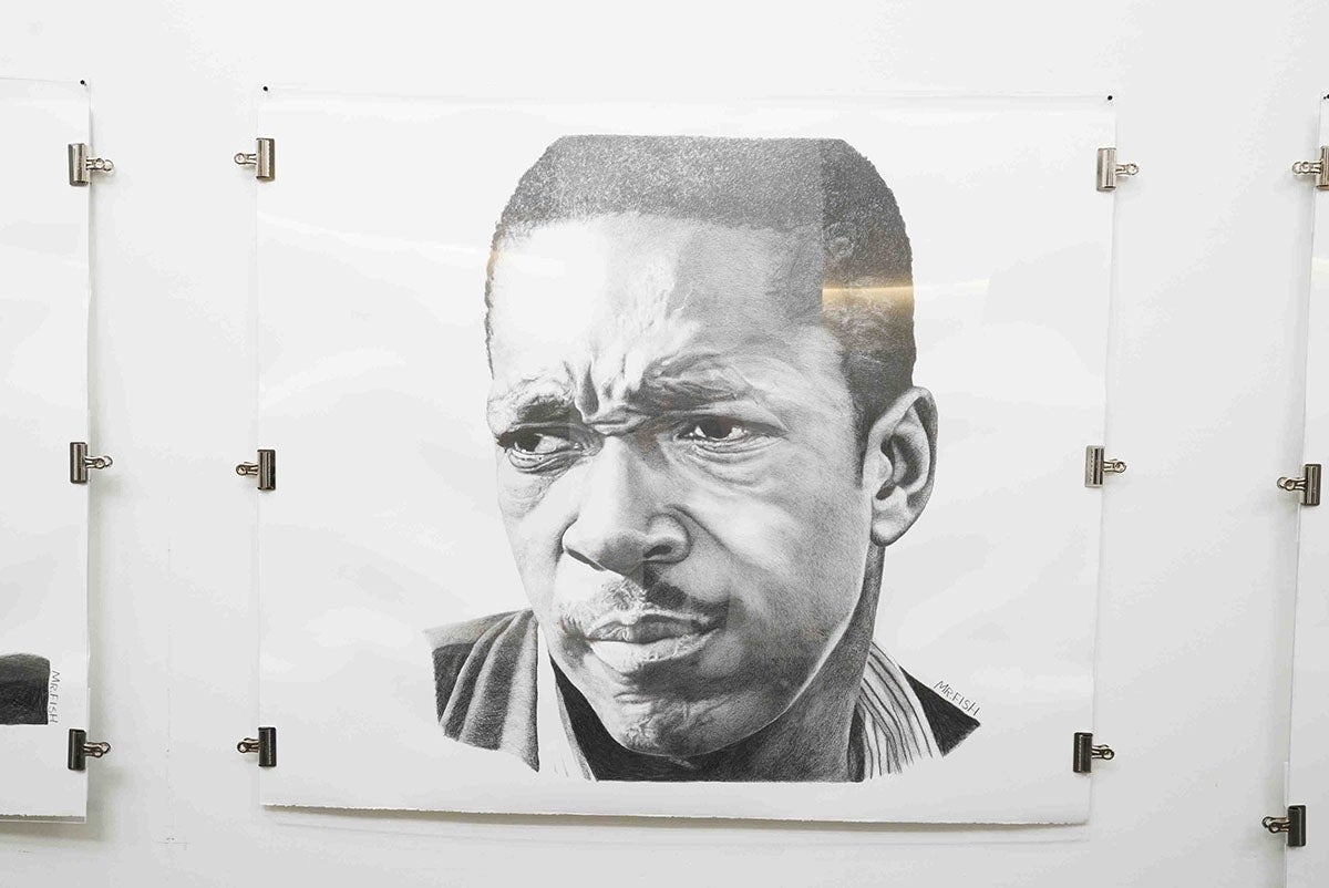 Pencil drawing of musician John Coltrane