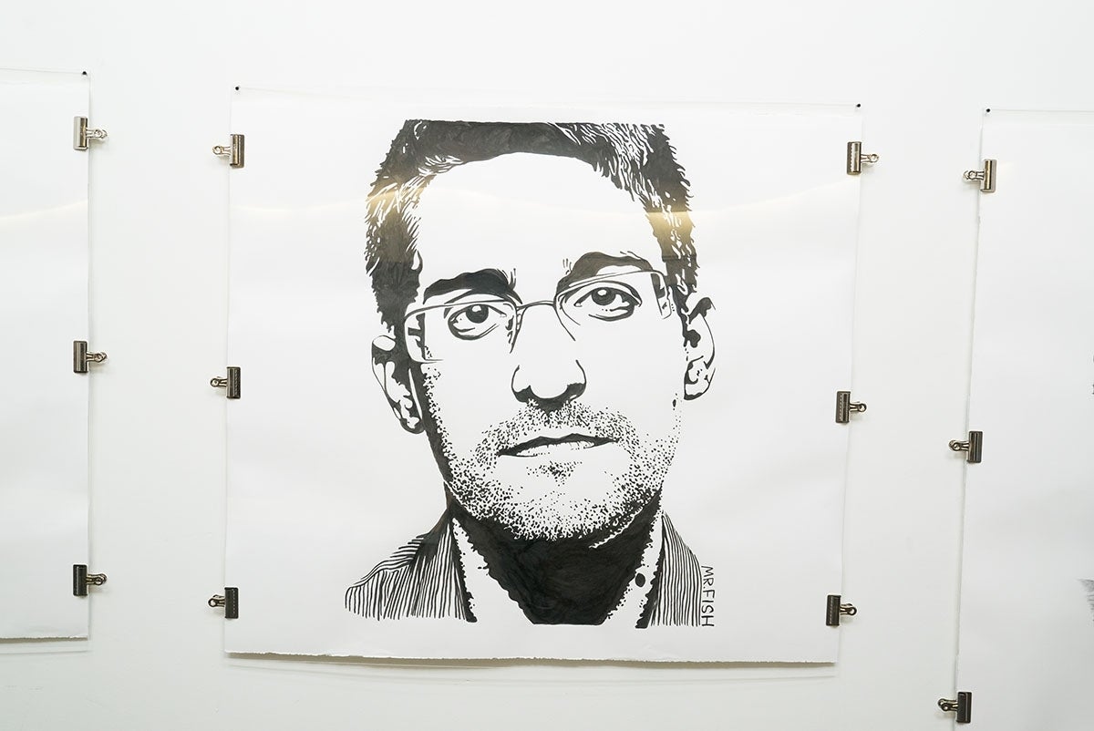 Ink drawing of Edward Snowden