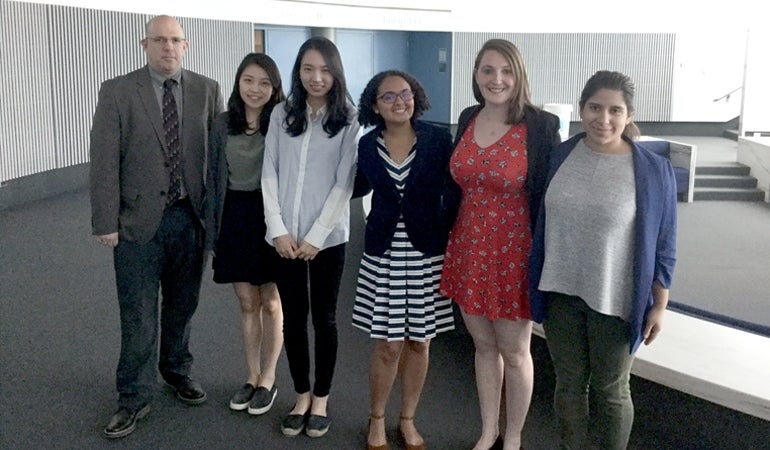 From left to right, Eran Ben-Porath, Yunhee Park, Jongwon Alice Yu, Cheyenne Rogers, Lianna Serko and Erica Nicokiris pose together for a photo.
