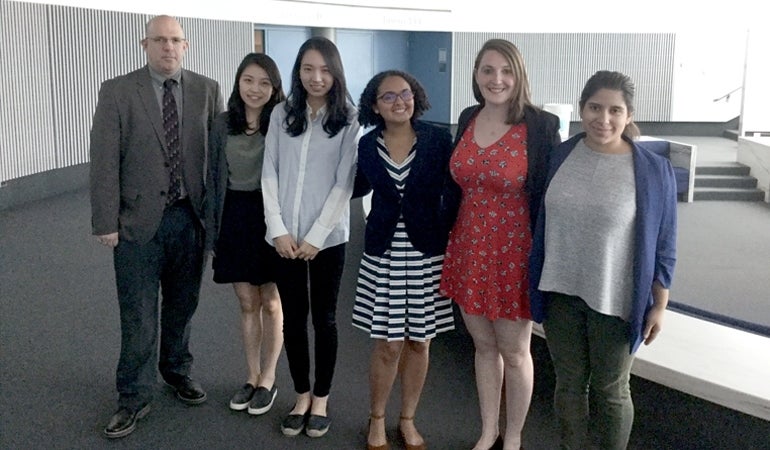 From left to right, Eran Ben-Porath, Yunhee Park, Jongwon Alice Yu, Cheyenne Rogers, Lianna Serko and Erica Nicokiris pose together for a photo. 