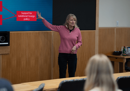 Diana Mutz speaking during her class