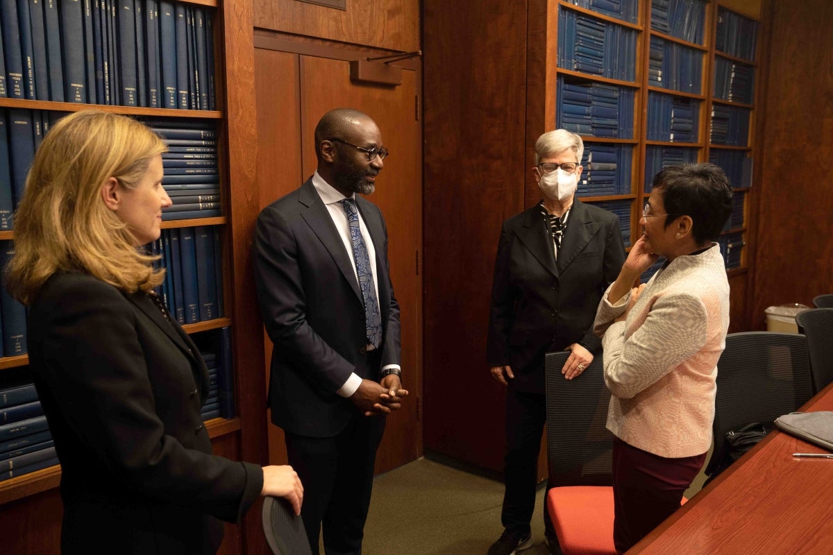 Penn President Liz Magill, Annenberg School for Communication Dean John L. Jackson, Jr., Annenberg Public Policy Center director Kathleen Hall Jamieson, and Maria Ressa.