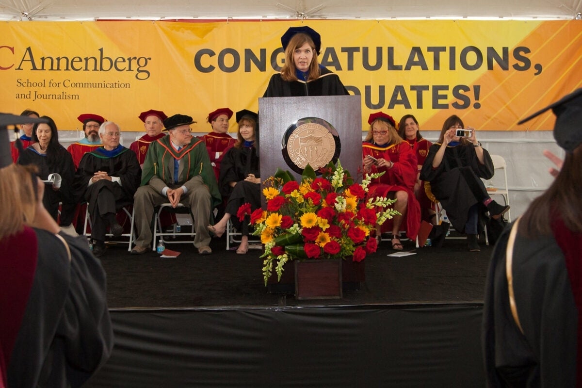 Sarah Banet-Weiser addresses graduates at USC’s 2016 commencement.