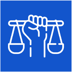 Equity icon of a fist holding balanced scales
