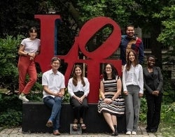 HCEL Love 700 x 550.jpg People sitting and standing around the famous LOVE statue on Penn's campus