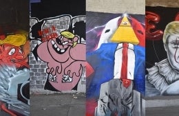 graffiti with cartoon images of Donald Trump