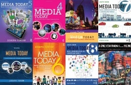 A collage of different covers of the Media Today textbook
