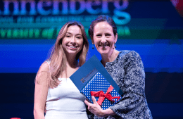 litty-celia.png Associate Dean for Undergraduate Studies Litty Paxton presents an award to Celia Kreth (C’23).