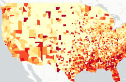A screenshot of CyberGIS-HIV, an interactive map of the United States showing HIV rates in 2020