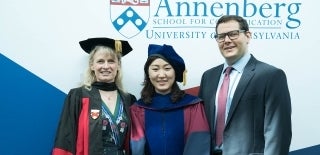 Diana Mutz, Eunji Kim, and Matthew Levendusky against an Annenberg-logoed backdrop