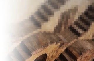 Abstract view of old stone steps which pixelates to one side