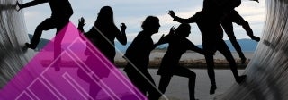 Silhouette of six kids playing in what appears to be a skatepark, Image by Broesis on Pixabay