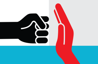 abrstract graphic of black fist slamming into a red palm