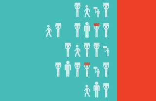 Small icons of protesters on a blue background