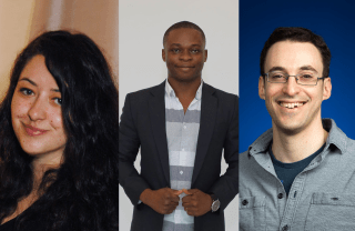 Photo portraits of Eszter Zimanyi, Ignatius Suglo, and Yuval Katz