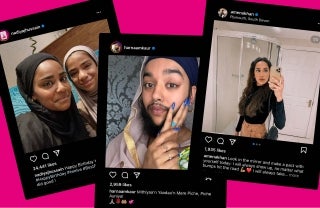 Screenshot of Instagram posts from Nadiya Hussain (@nadiyajhussain), Harnaam Kaur (@harnaamkaur), and Amena Khan (@amenakhan)