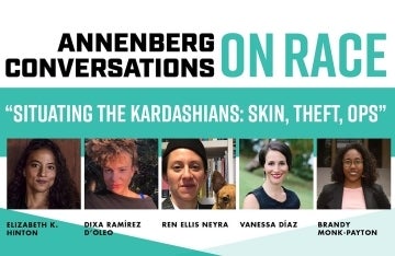 Flyer for Annenberg conversation on race with portraits of speakers