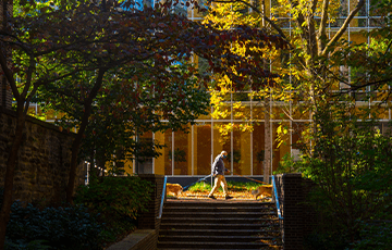360x230.png Person in the distance walking by the APPC building with lots of trees in the foreground