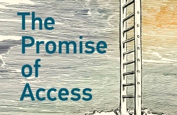 The words "The promise of Access" on an abstract background resembling a sky. A vertical ladder is adjacent