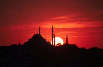 Silhouette of a mosque at the sunset