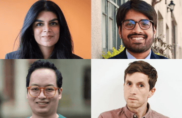 Left to right: photos of Zehra Husain, Sandeep Mertia, Arthur Z. Wang, Matt Parker