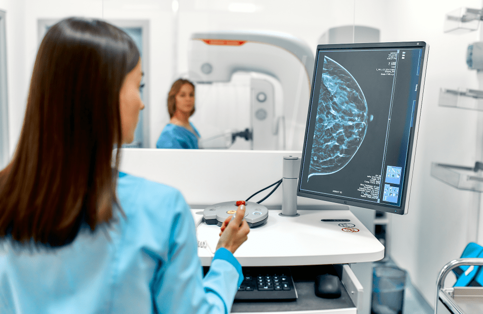 In the hospital, the patient undergoes a screening procedure for a mammogram
