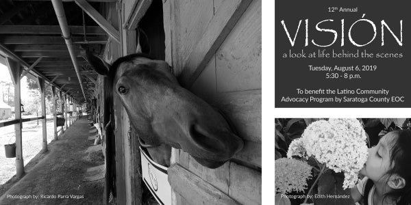 Event postcard with image of a horse and a girl smelling flowers