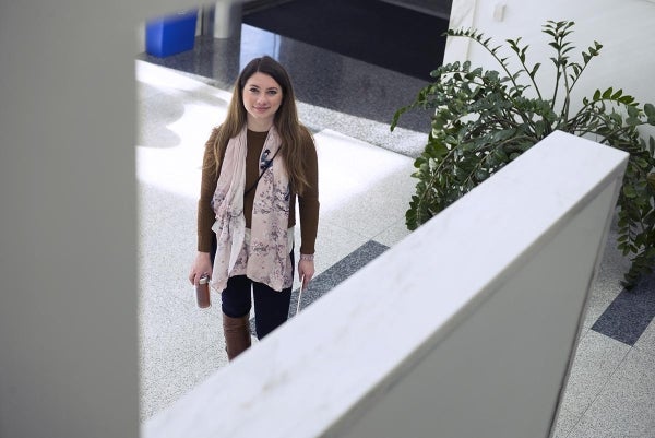 Overhead view of Mariela Morales inside Annenberg School