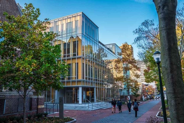 The Annenberg Public Policy Center building as viewed from outside on the 36th street walk