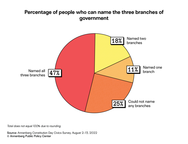 Pie chart of percentage who can name the three branches of government.