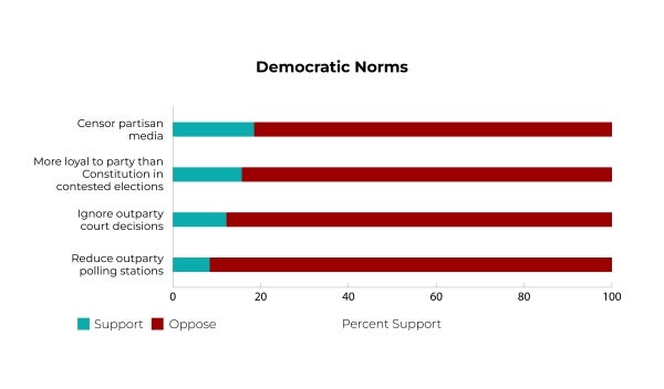 A chart showing Americans' low support for violating democratic norms