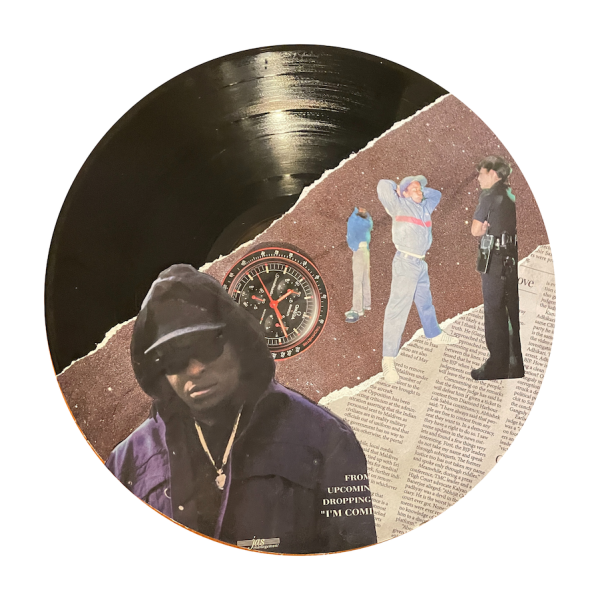 Artwork from "The Conspiracy Mixtapes" - a collage on a vinyl record