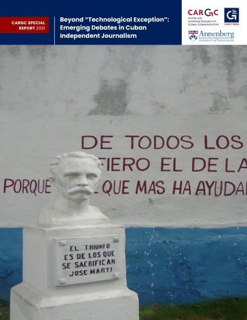 CARGC Special Report Cover, white bust of a man with Spanish words written on the wall behind it.