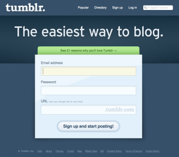 A Tumblr login page